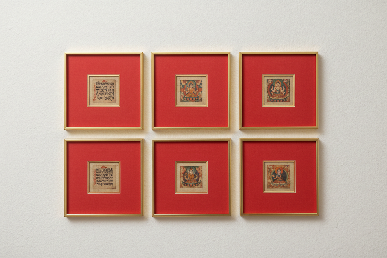 Set of six framed Tibetan Buddhist Tsakli ritual paintings