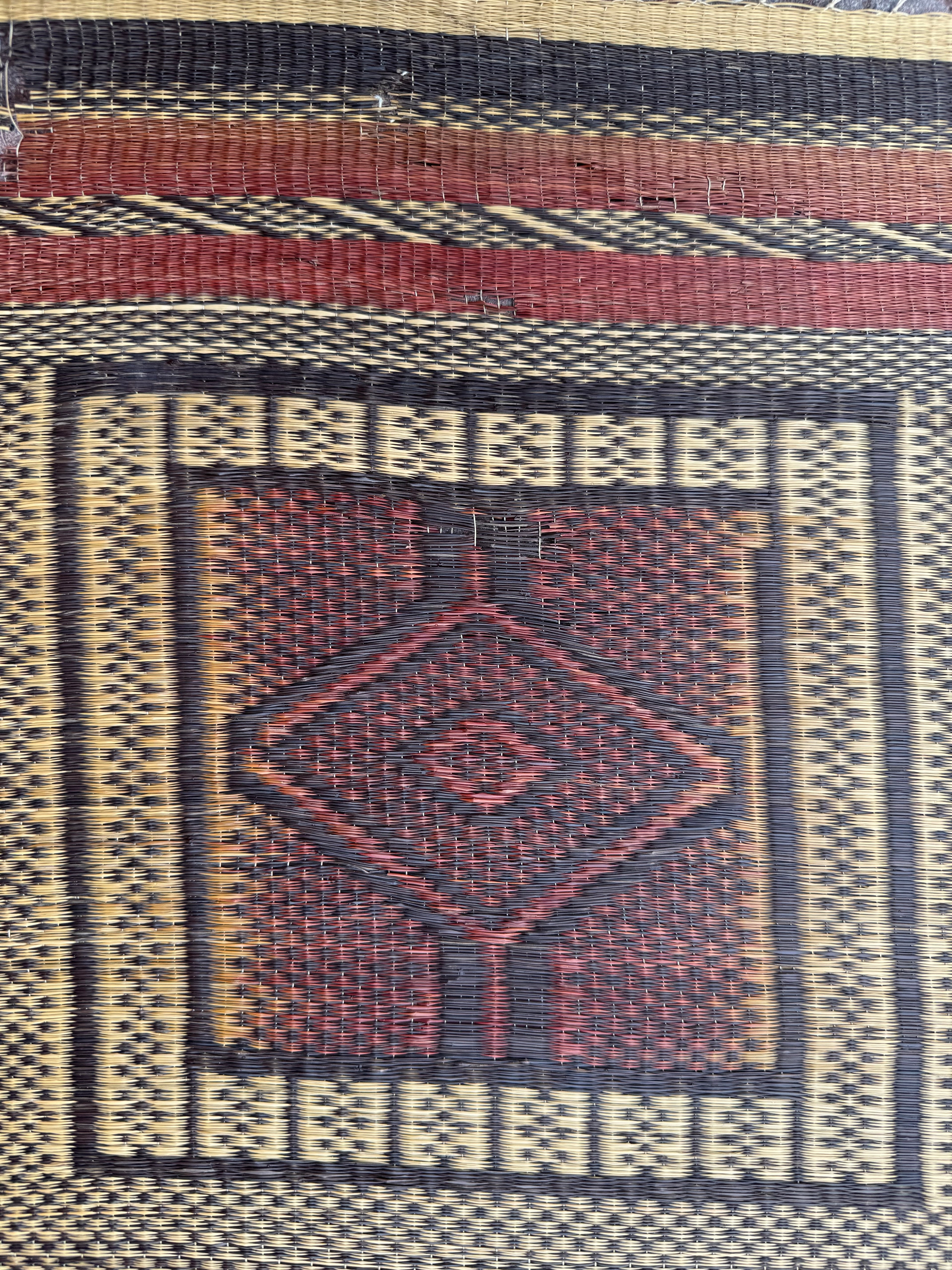 Vintage Dayak Borneo Handwoven Rattan Tribal Mat, Indonesia, 20th Century – 75”