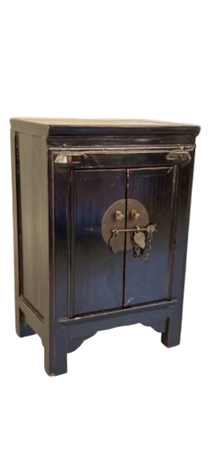 Vintage Chinese Miniature Lacquered Cabinet with Brass Hardware