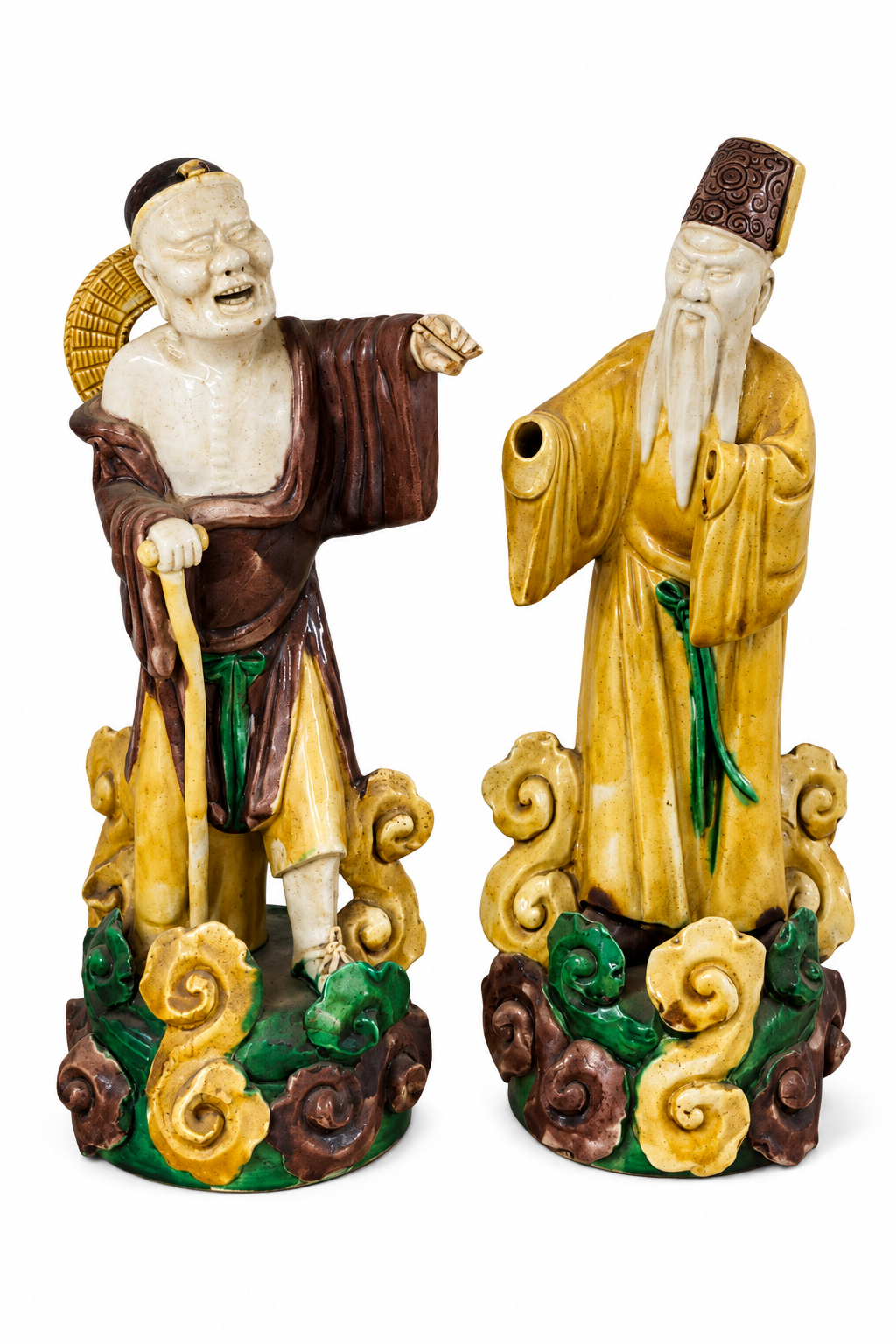 Pair of Vintage Chinese Sancai Glazed Ceramic Immortal Figures – China