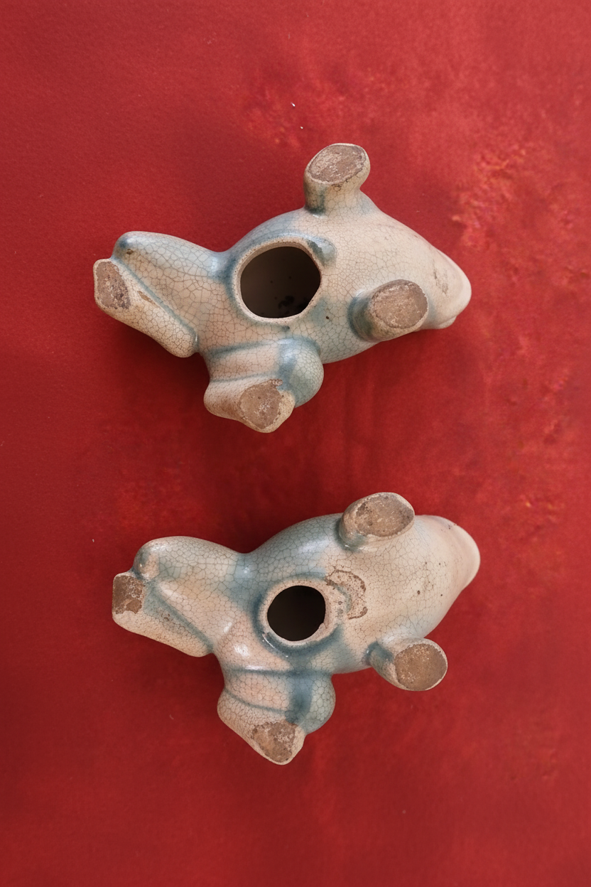 Vintage Asian Turquoise Celadon Crackle-Glaze Ceramic Frog Figurines - Set of 4