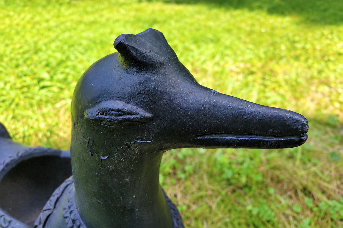Vintage Mexican Barro Negro Style Ceramic Duck Planter & Catchall