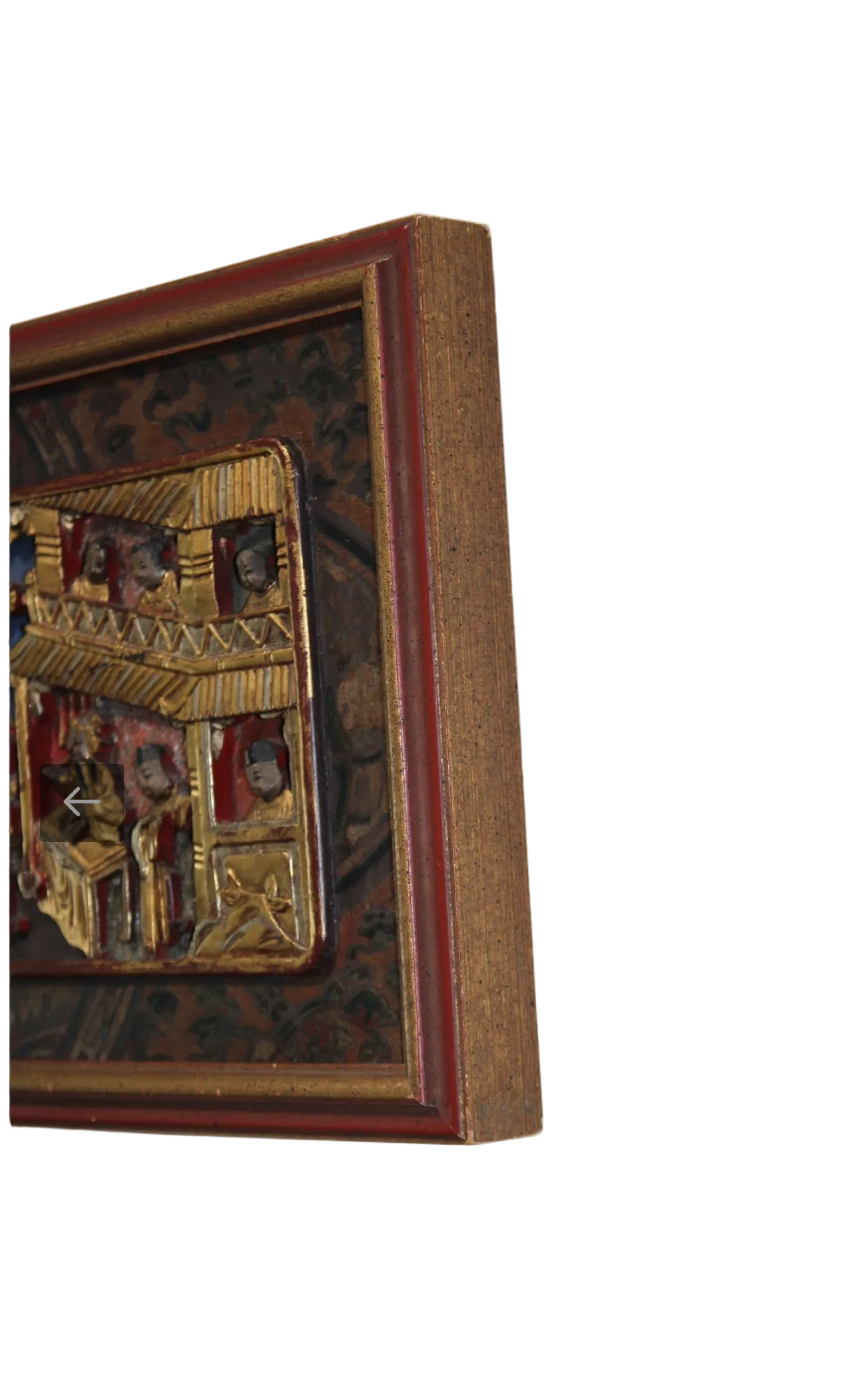 Antique Chinese Gilt Polychrome Wood Carving Wall Plaque – Late Qing / Early Republic