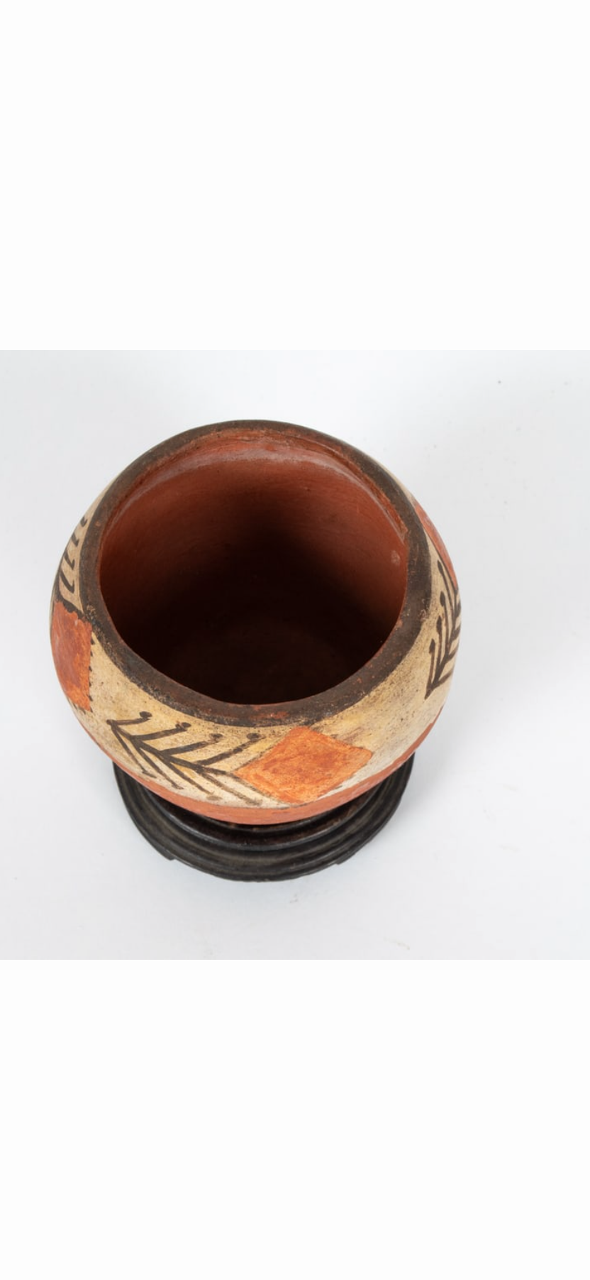 Small Southwestern Polychrome Terracotta Vessel with Wood Stand
