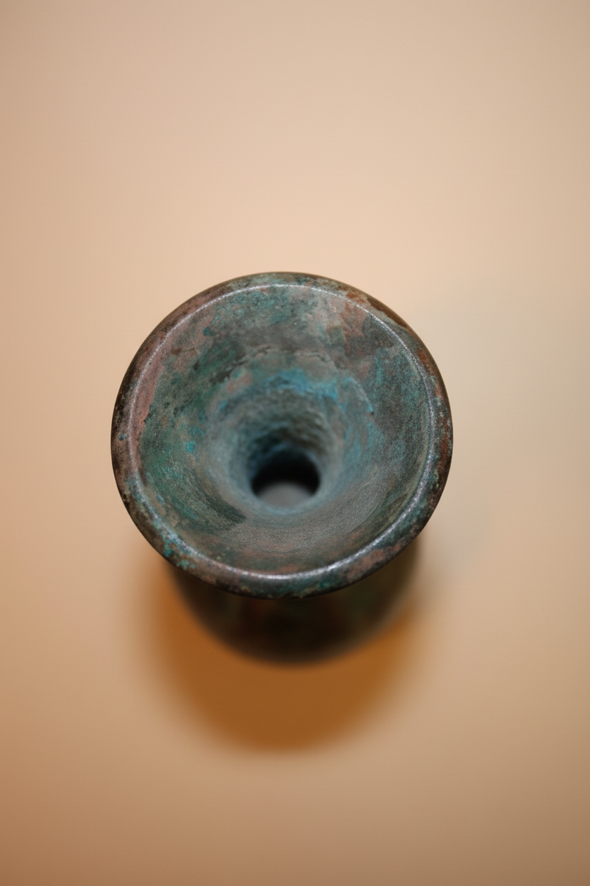 Japanese Studio Pottery Bottle Vase – Verdigris Metallic Glaze & Stamped Seal Mark (8.25")