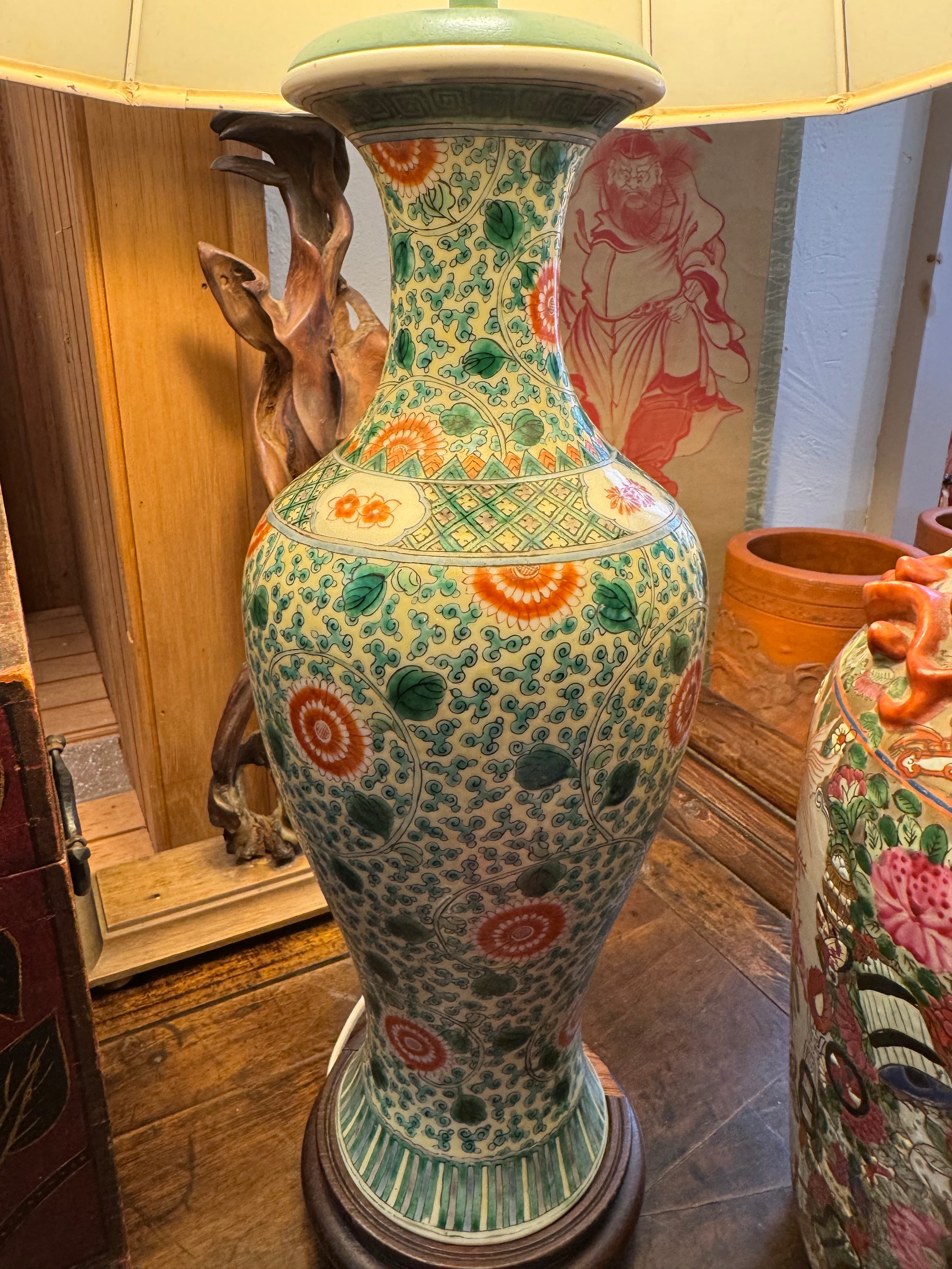Chinese Famille Verte Style Porcelain Lamp