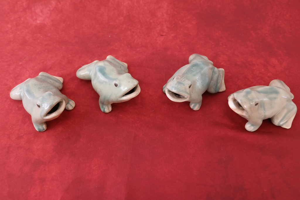 Vintage Asian Turquoise Celadon Crackle-Glaze Ceramic Frog Figurines - Set of 4