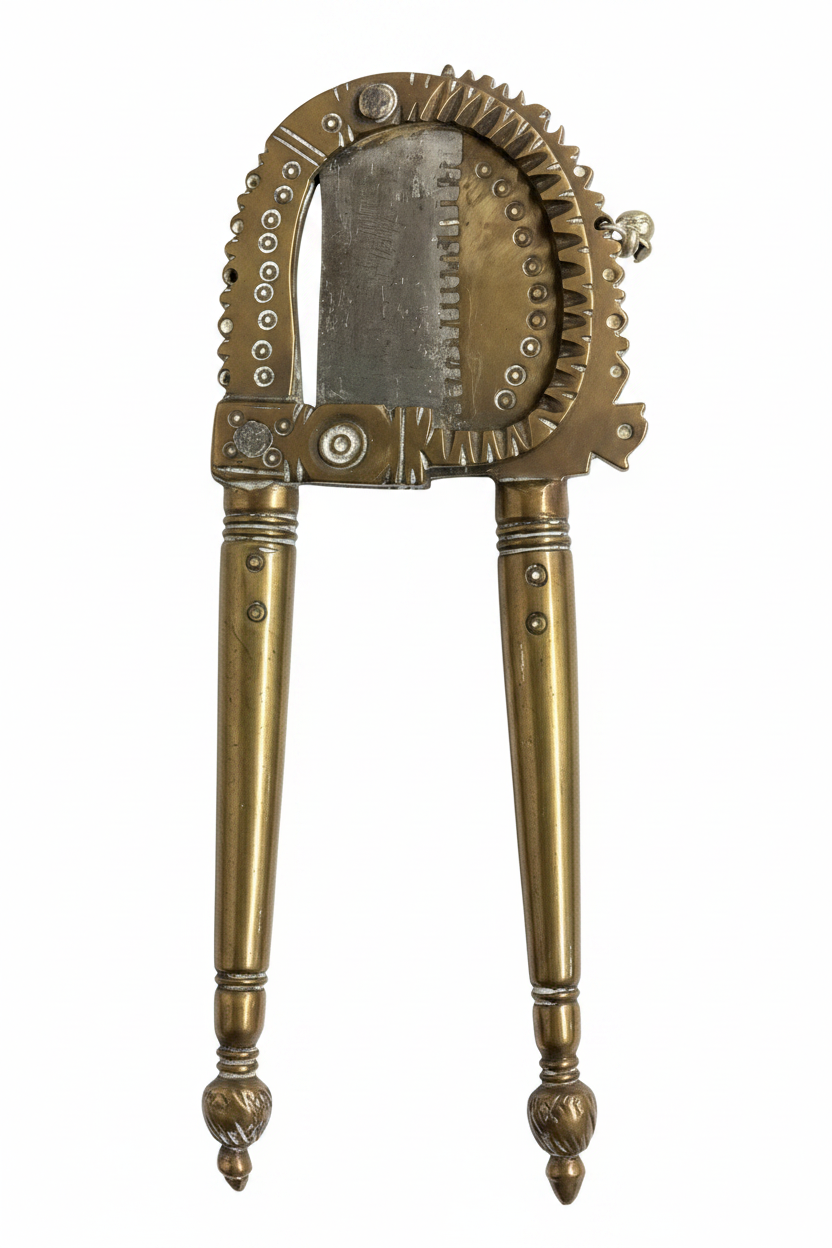 Antique Hand-Forged Brass & Iron Betel Nut Cutter (Sarota) with Charms