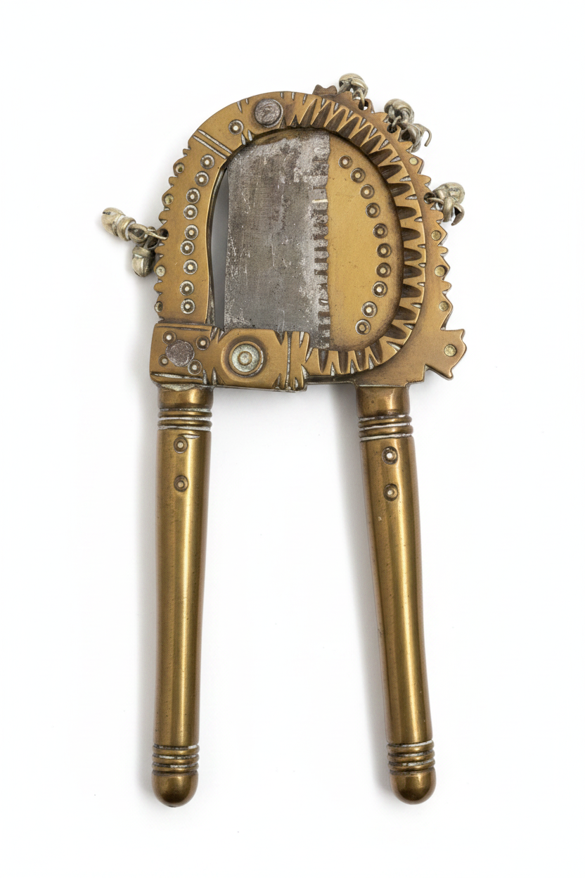 Antique Hand-Forged Brass & Iron Betel Nut Cutter (Sarota) with Charms