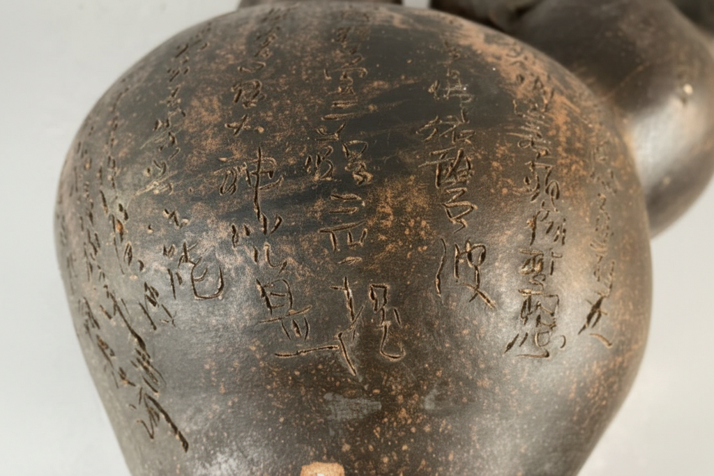 Large Chinese "Bronzed" Stoneware Double Gourd Scholar’s Vessel