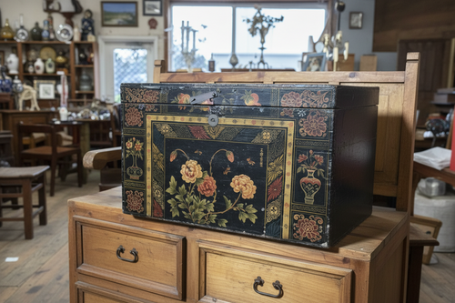 Antique Chinese Painted Lacquer Trunk – Peonies & Butterflies, c. 1920
