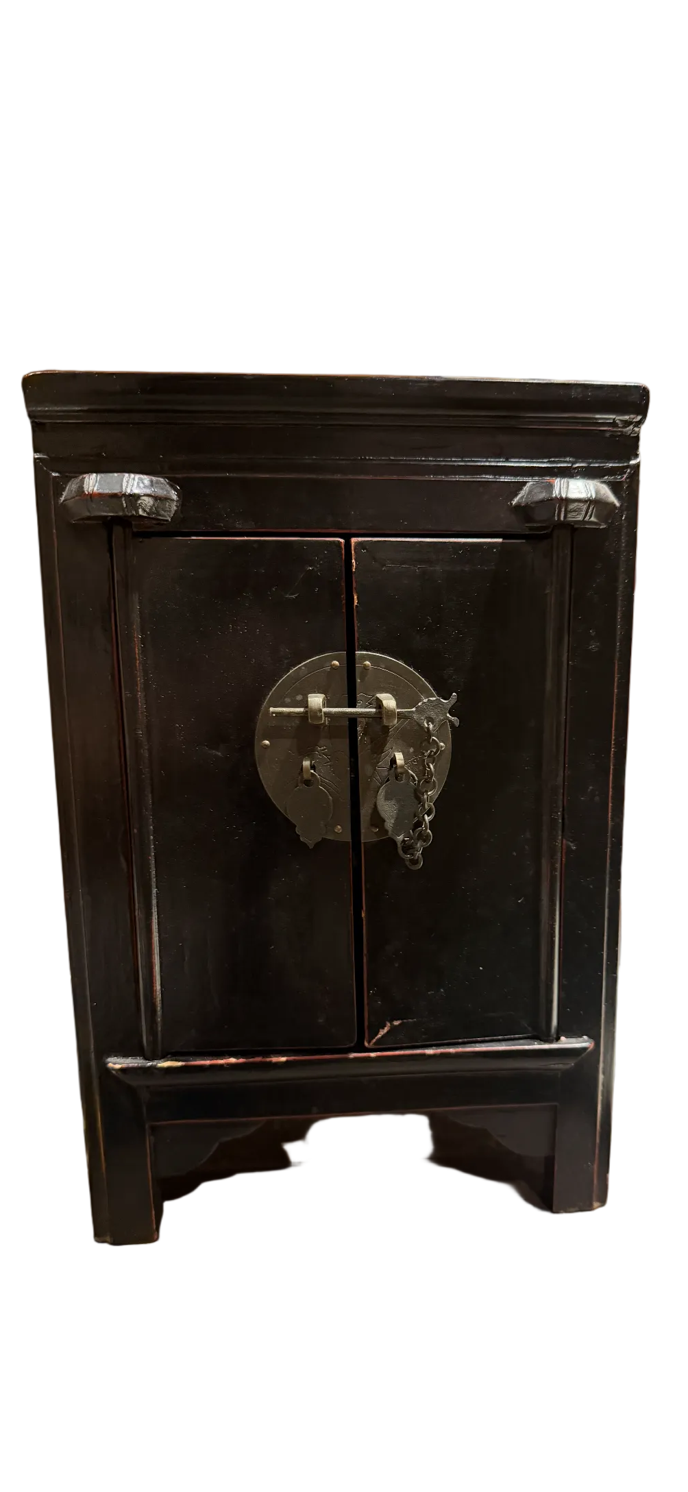 Vintage Chinese Miniature Lacquered Cabinet with Brass Hardware