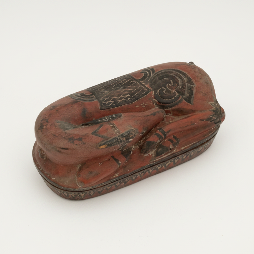 Vintage Hand-Carved & Painted East Asian Recumbent Deer Box – 16"