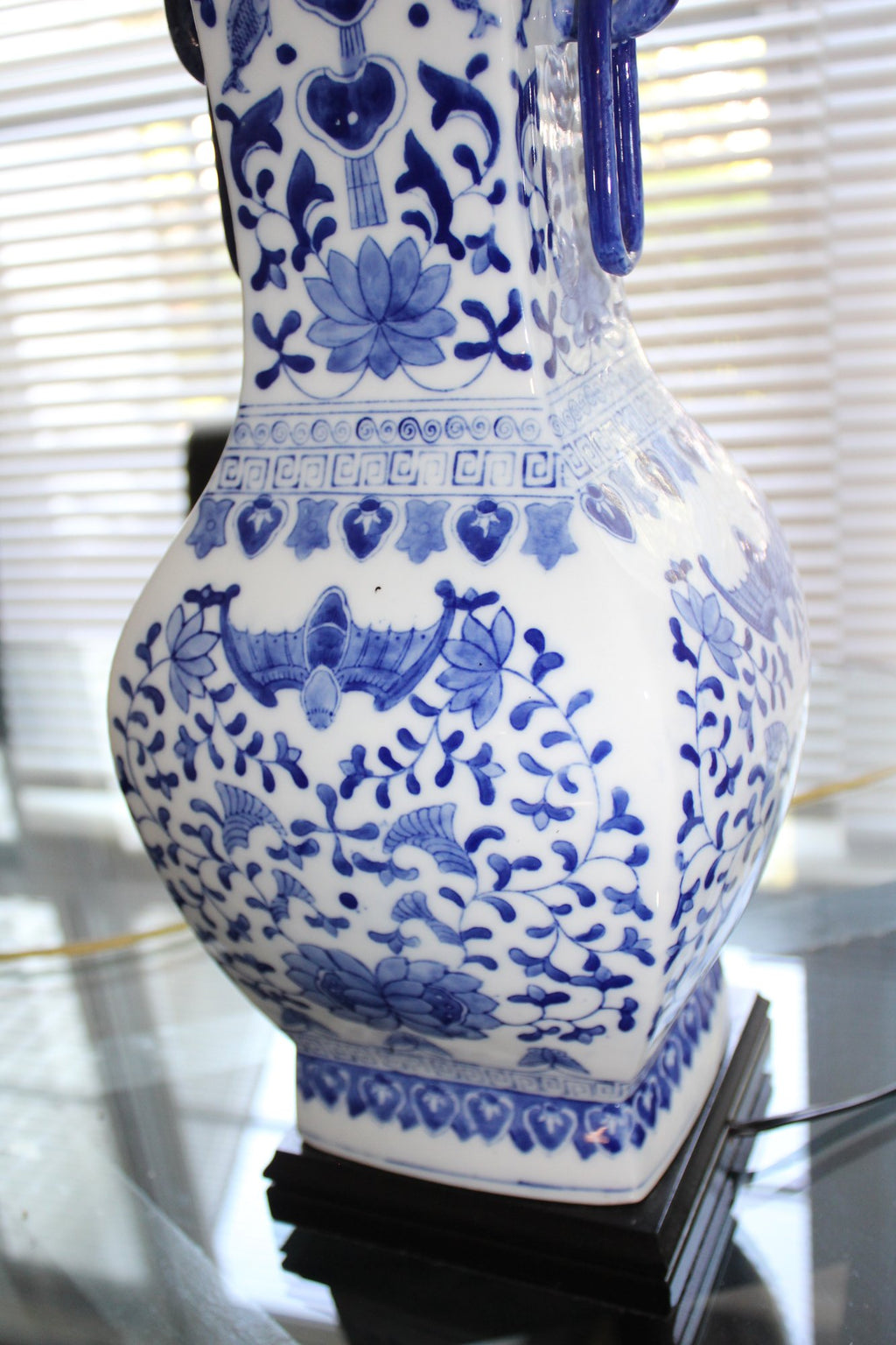 Vintage Blue & White Ceramic Vase-Form Table Lamps – A Pair