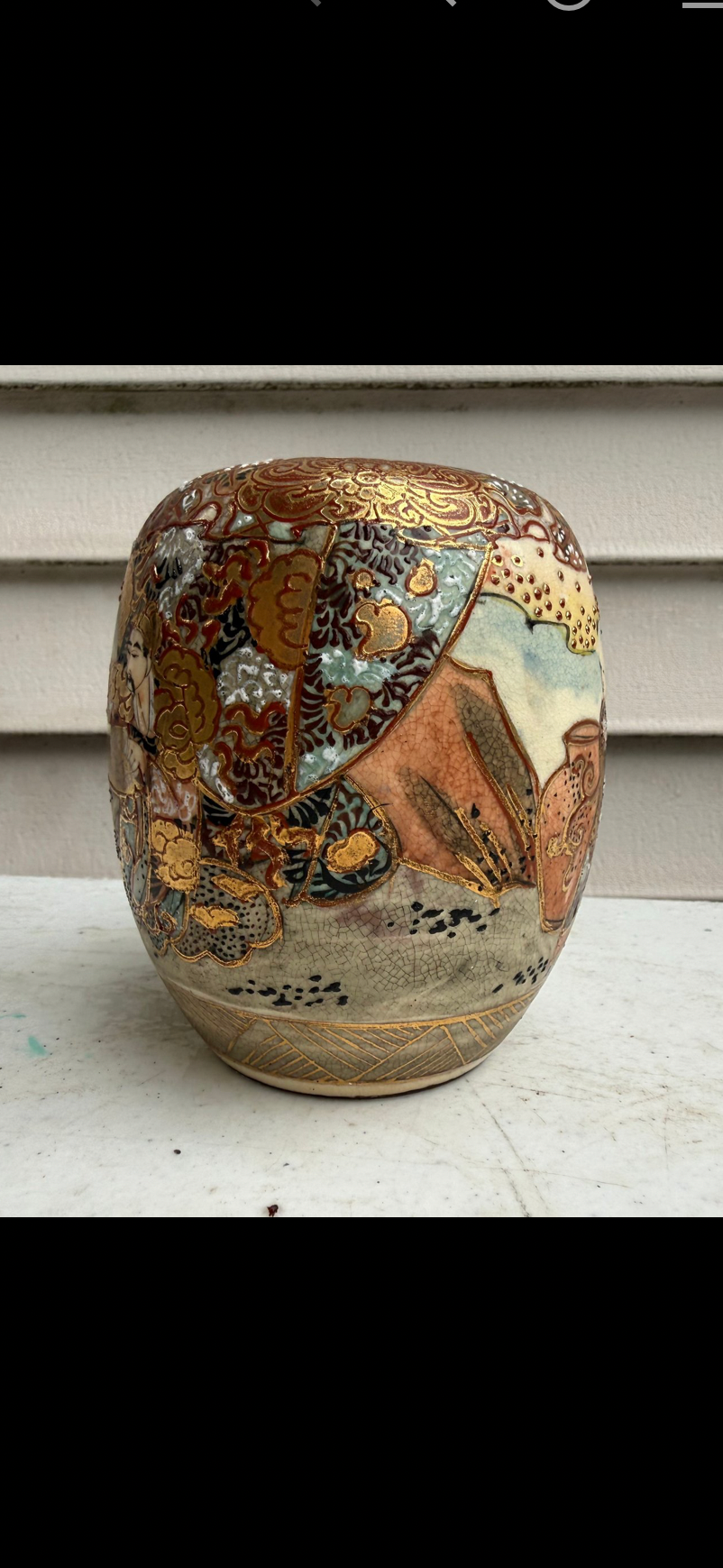 Japanese Satsuma Style Figural Jar with Gilt Decoration | 5 Inches