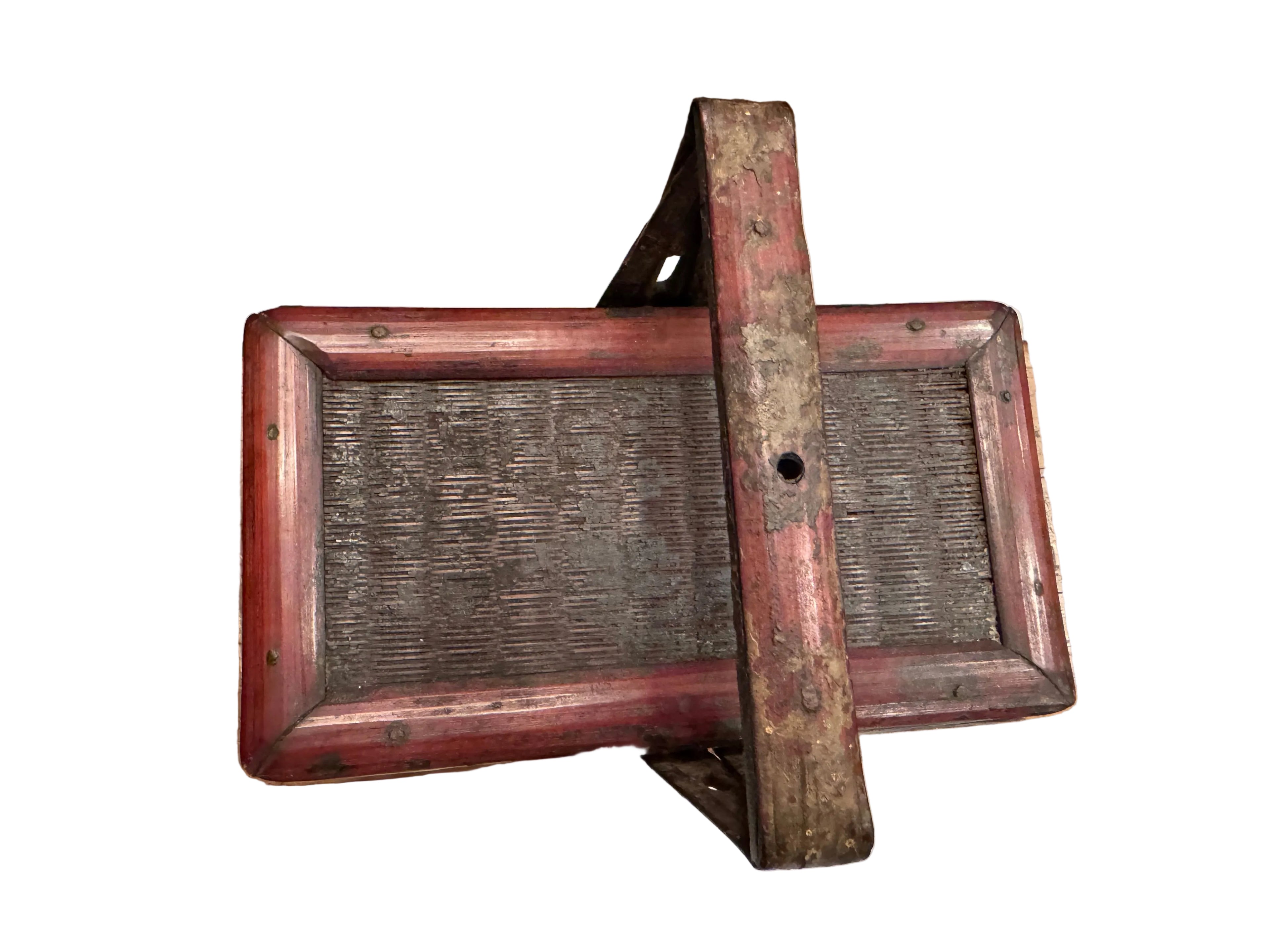 Pair of Antique Chinese Red Lacquer Bamboo Food Baskets, Late Qing–Republic Period