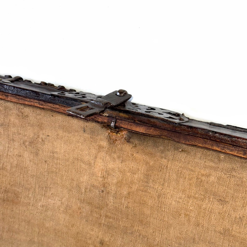 19th Century Tibetan Painted Leather-Clad Trunk with Iron Fittings