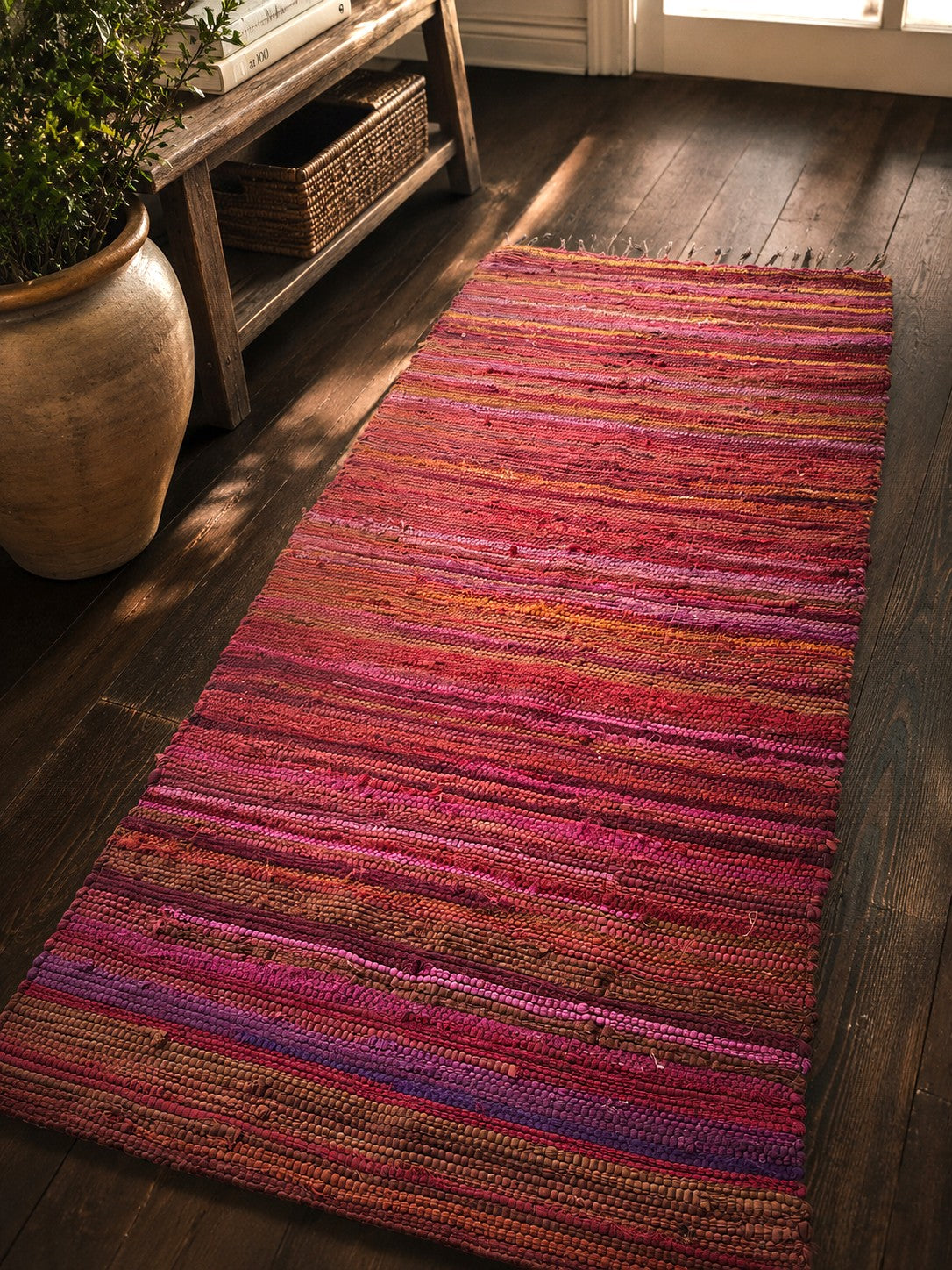 Handwoven Indian Chindi Runner – Recycled Cotton & Fabric Remnants (30” x 72”)