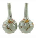 Fine Pair of Japanese Grey Crackle and Enamel Awaji Bottle Vases Early 20th C. (Circa 1910)