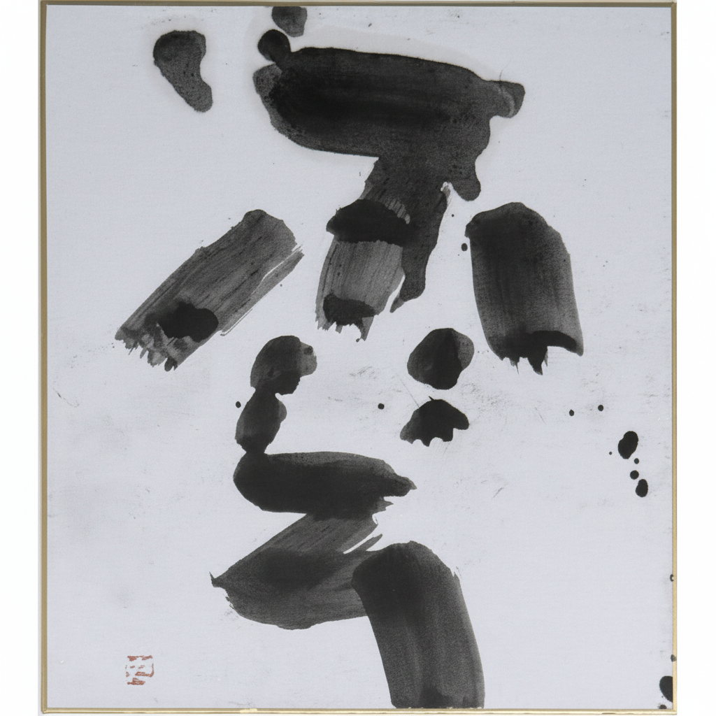 Attributed to Shiro Tsujimura — “Wolf” and “Cloud” Sumi Ink Paintings, Pair