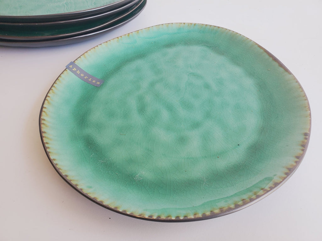 Modern Wabi-Sabi Aqua Crackle Irregular Oval Dinner Plates - Set of 5