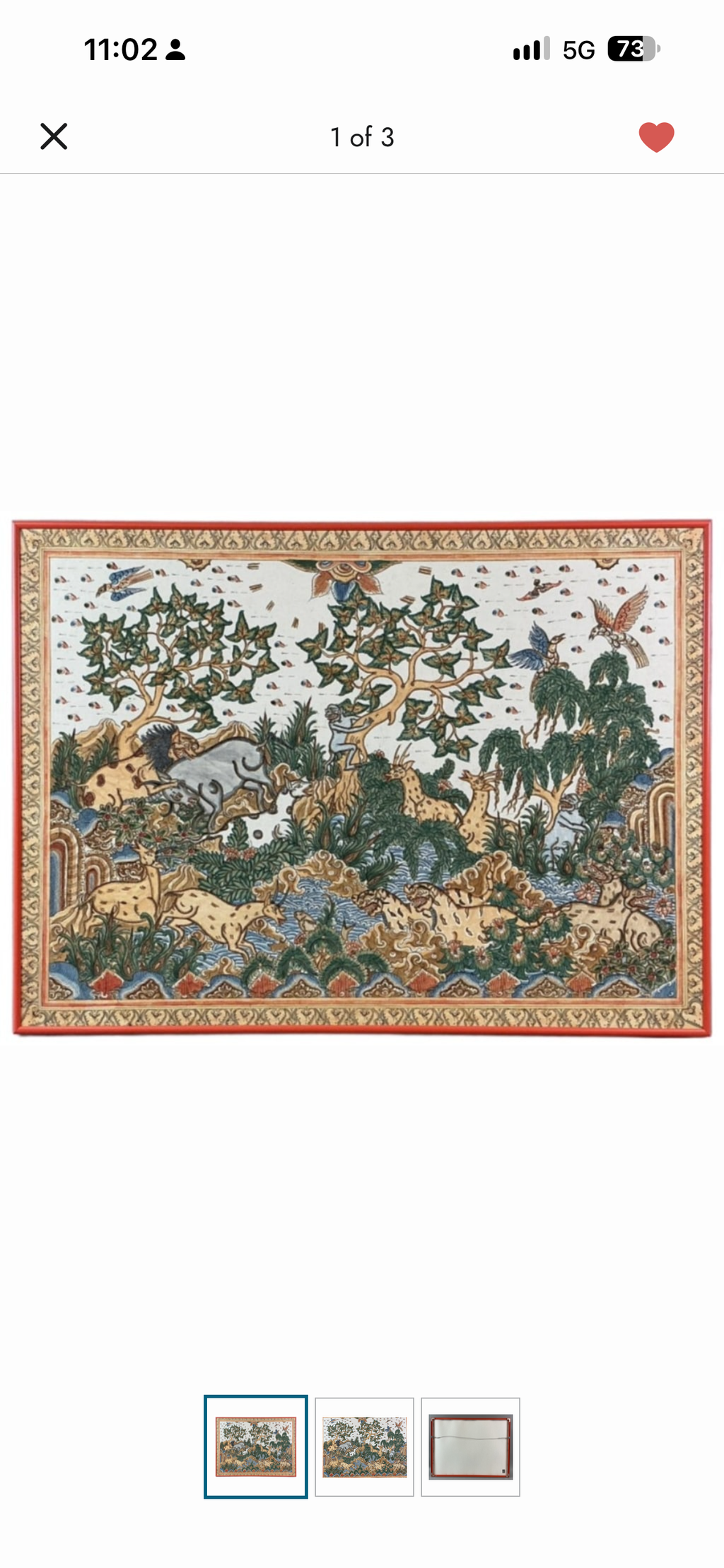 Vintage Balinese Kamasan-Style Hand-Painted Textile — Animals & Landscape