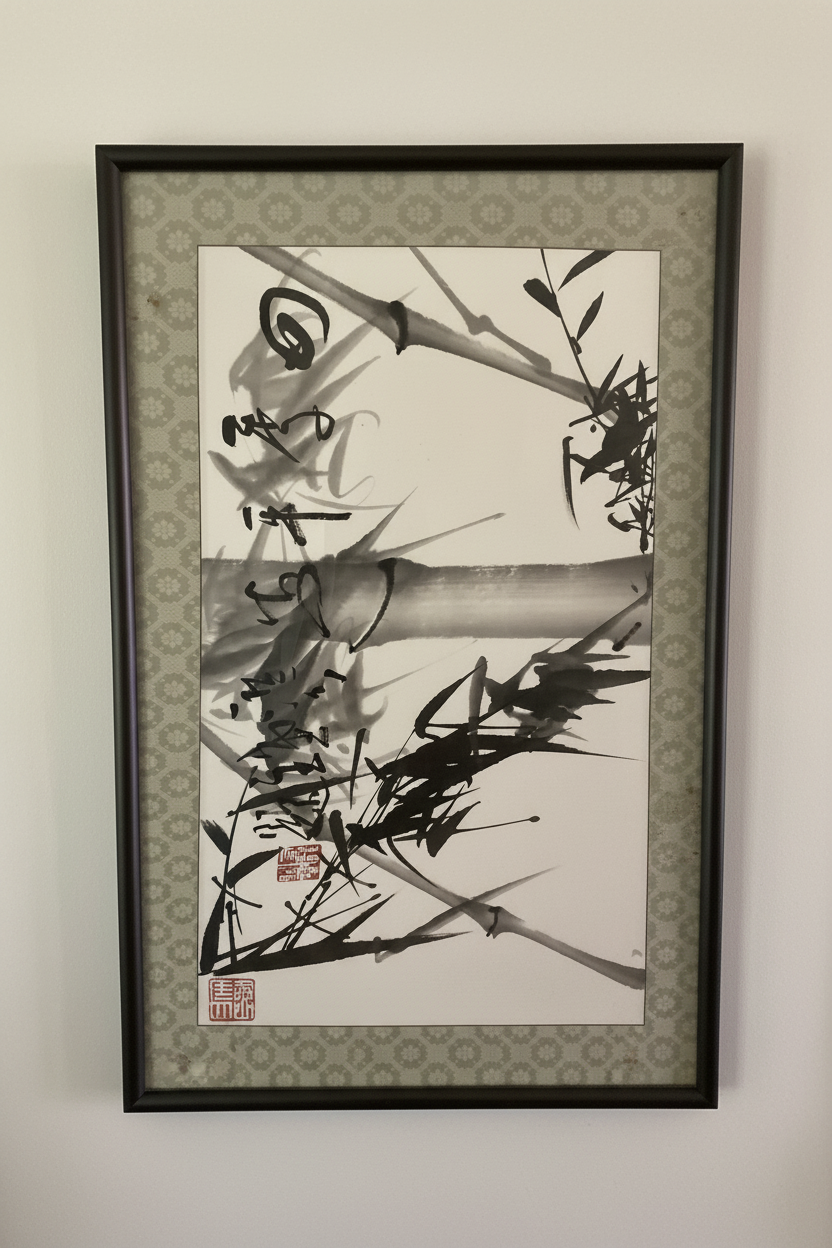 Large Framed Chinese Ink & Wash Bamboo Painting (Xieyi Style) – 60”