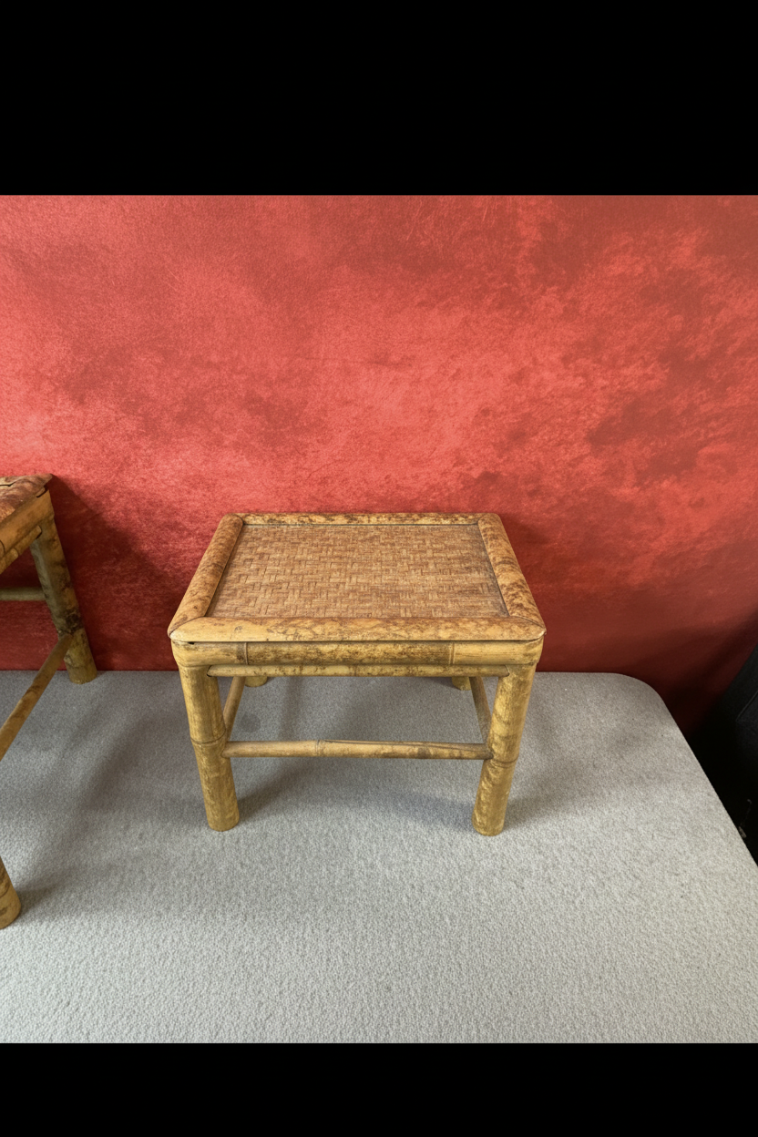 Vintage Tortoiseshell Burnt Bamboo Nesting Tables – Set of Three, c. 1960