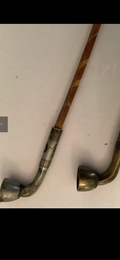 Pair of Antique Late Qing / Republic Period Chinese Bamboo & Engraved Brass Long Pipes (24")