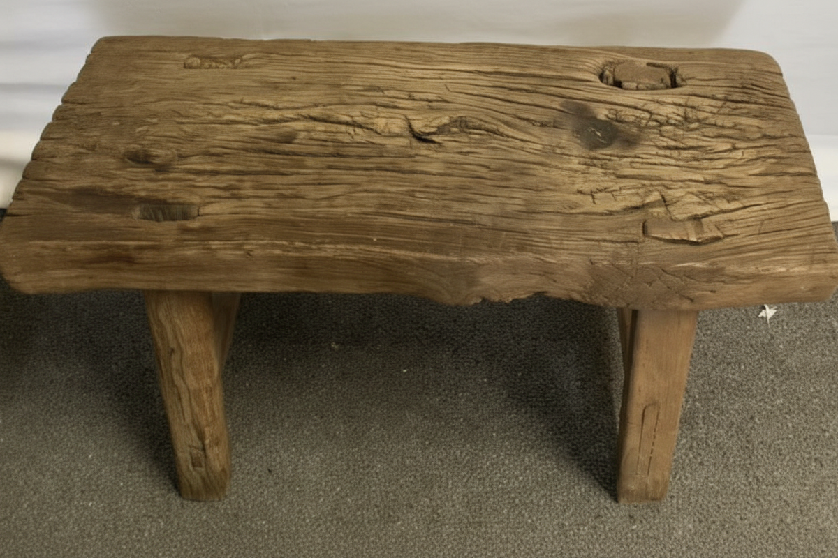Antique Chinese Provincial Elm Bench with Rustic Patina – 31”