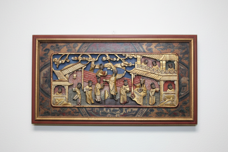 Antique Chinese Gilt Polychrome Wood Carving Wall Plaque – Late Qing / Early Republic