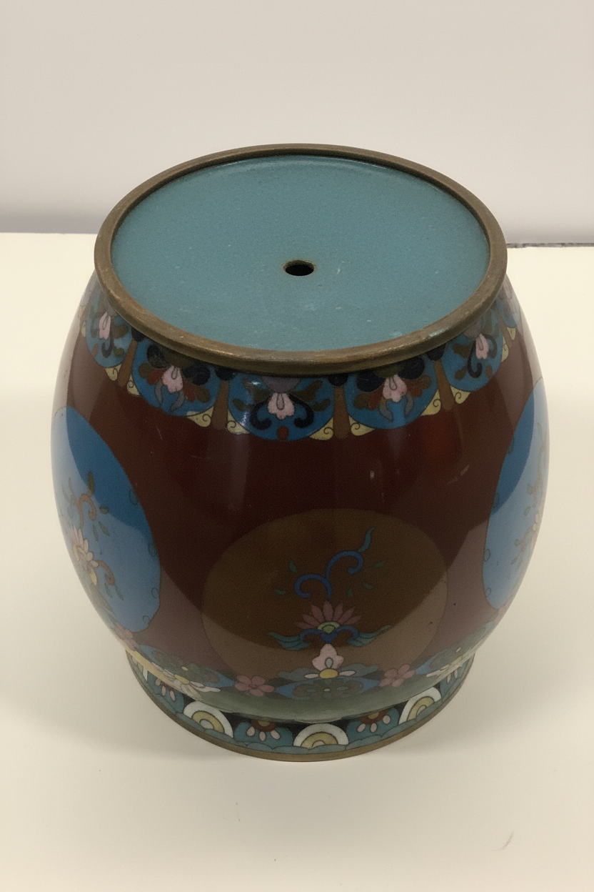 Vintage Chinese Cloisonné Enamel Cachepot | Polychrome Floral & Crane Planter, 6.5"