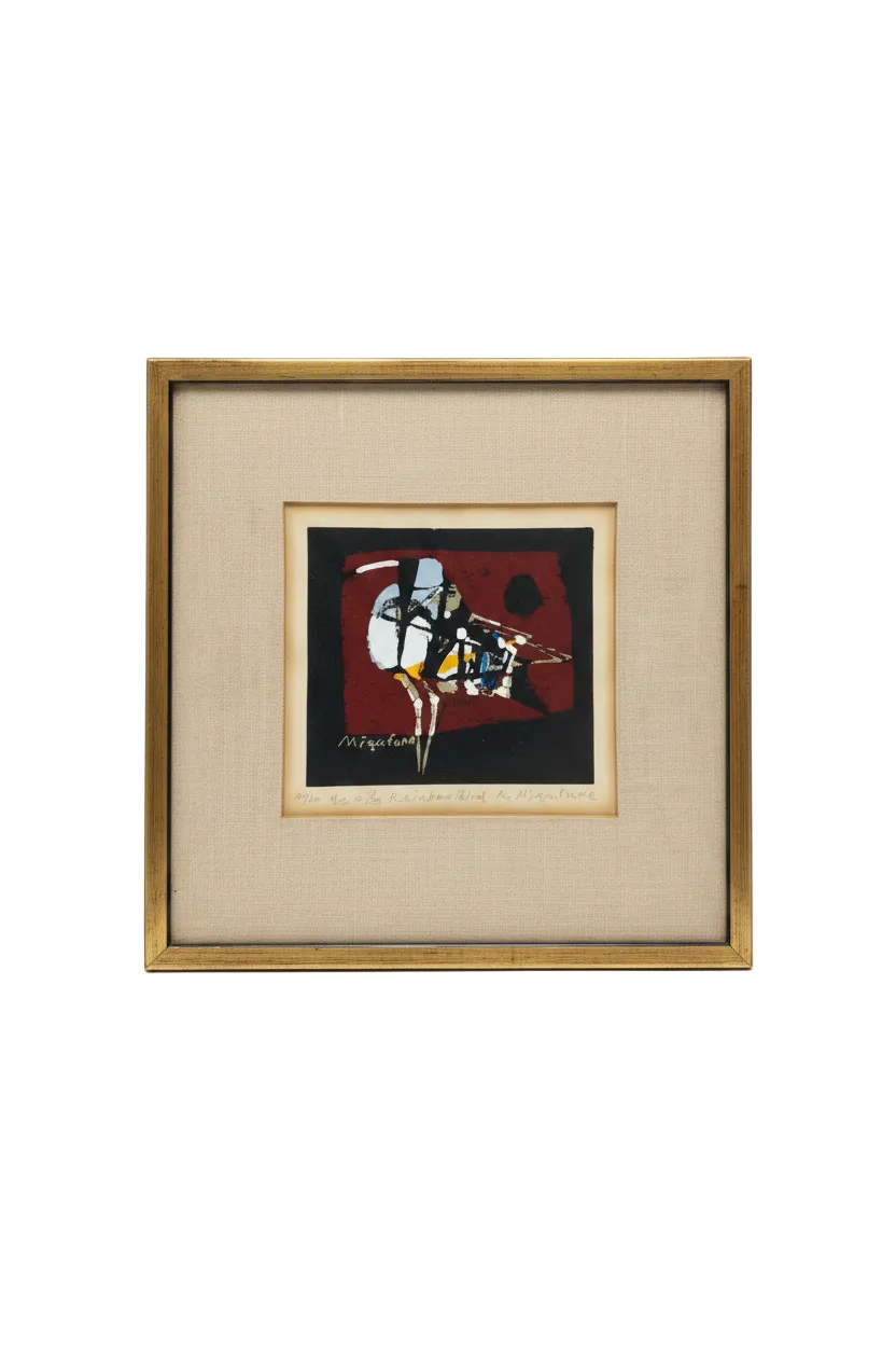 Vintage Rokushu Mizufune "Rainbow Bird" Signed Japanese Woodblock Print (Sōsaku-Hanga), Ed. 40/50