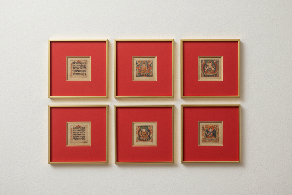 Set of Six Framed Tibetan Buddhist Tsakli Ritual Paintings
