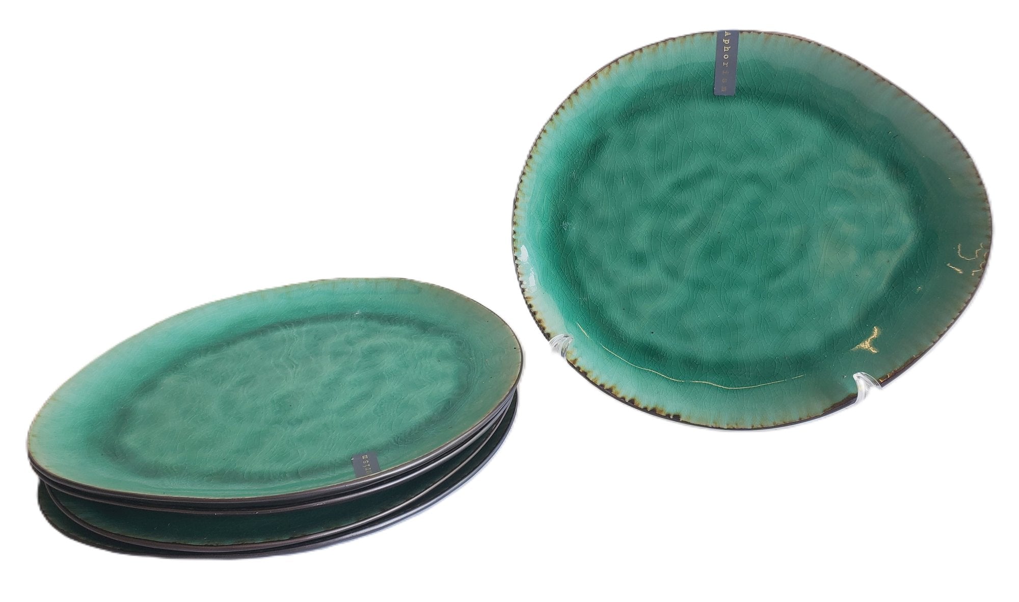 Modern Wabi-Sabi Aqua Crackle Irregular Oval Dinner Plates - Set of 5