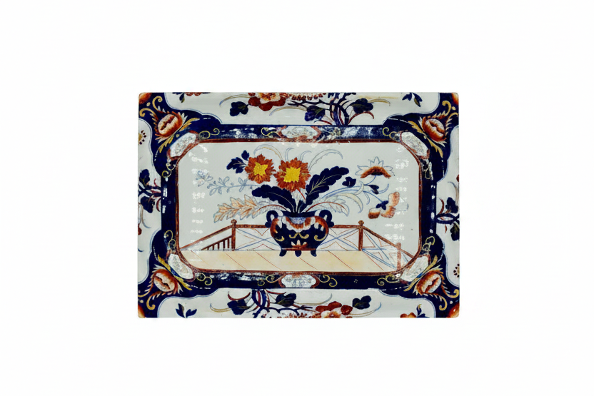 Antique English "Real Stone China" Imari-Style Octagonal Platter — Pattern No. 182, c. 1820s–1840s