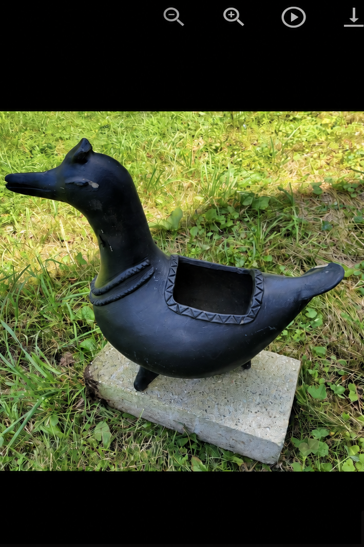 Vintage Mexican Barro Negro Style Ceramic Duck Planter & Catchall