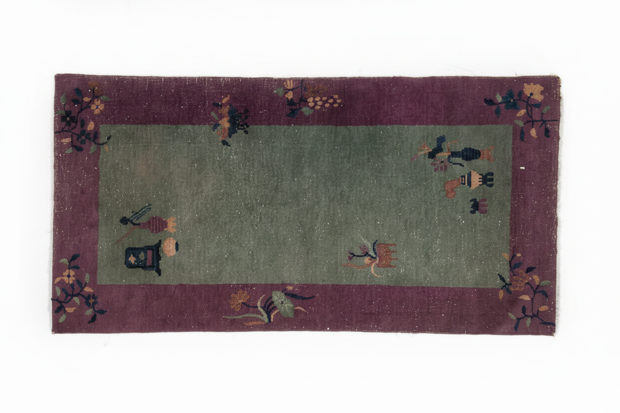 Antique Chinese Art Deco Pictorial Rug, Tianjin, c. 1920s–1930s