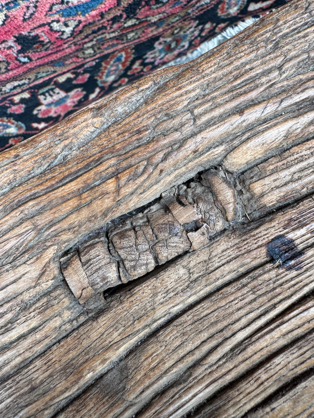 Antique Chinese Provincial Elm Bench with Rustic Patina – 31”