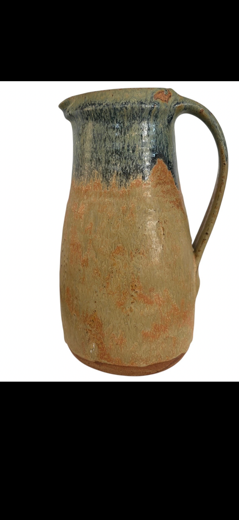Large Signed Studio Pottery Pitcher with Blue-Green Drip Glaze, 20th Century
