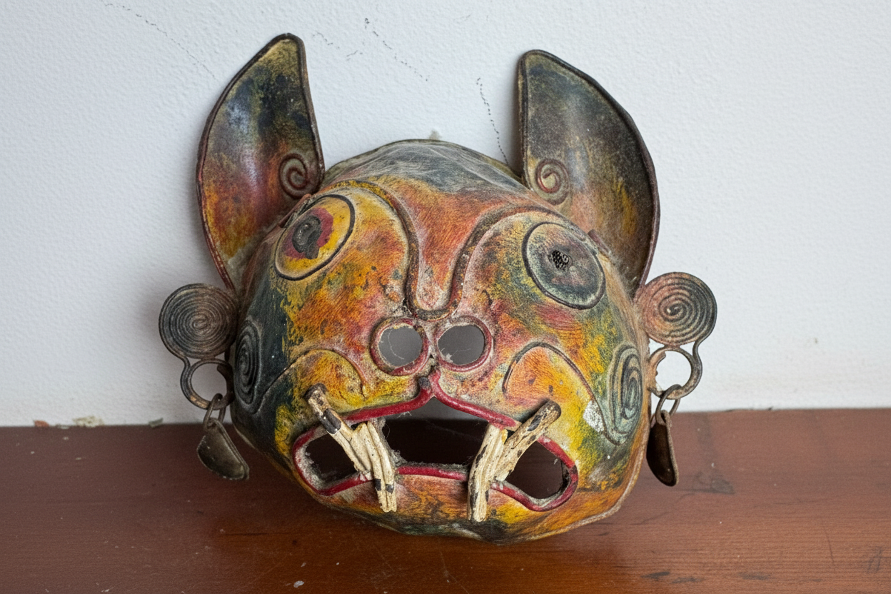 Vintage Himalayan Polychrome Fierce Animal Dance Mask