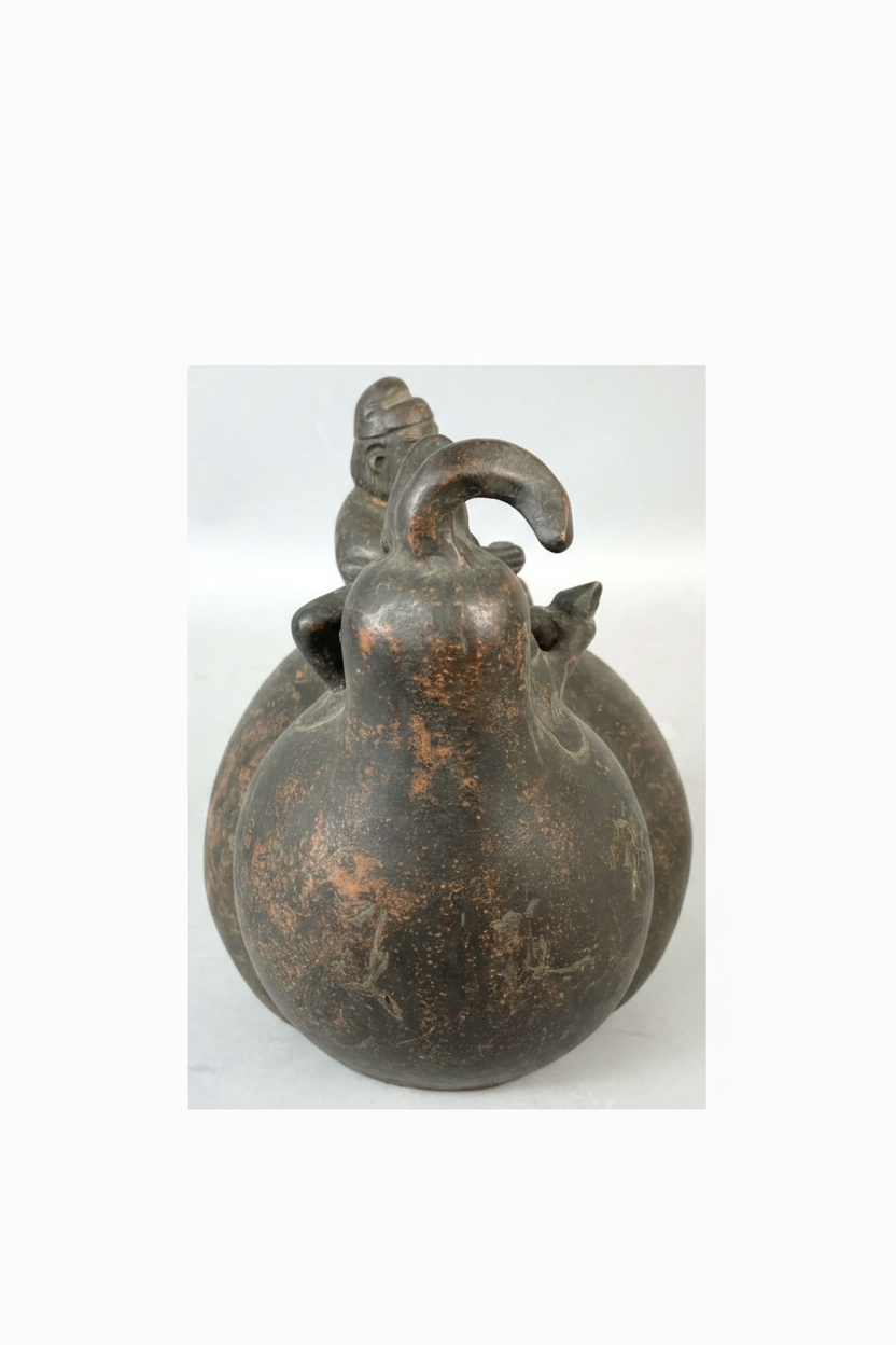 Large Chinese "Bronzed" Stoneware Double Gourd Scholar’s Vessel