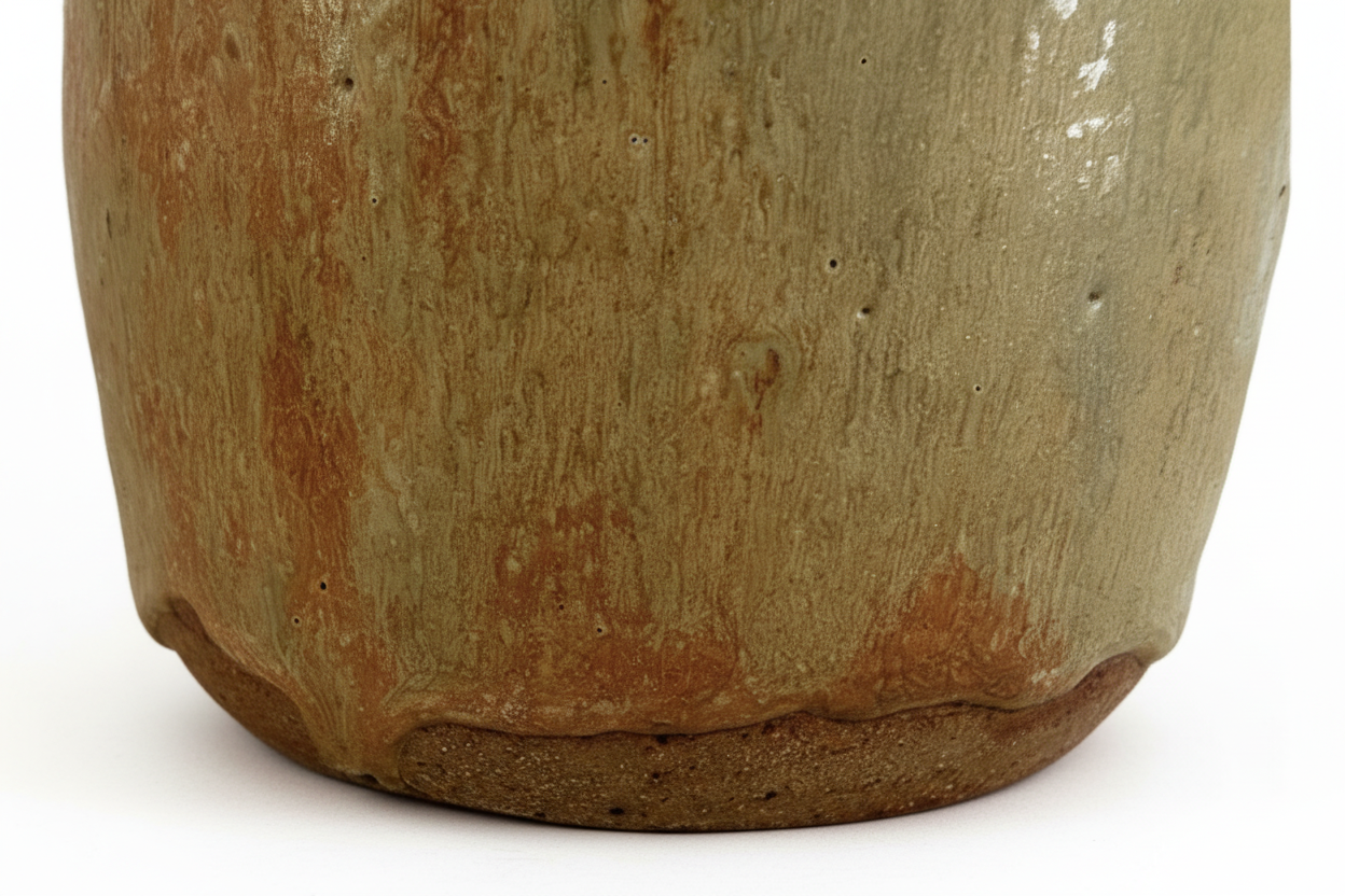 Large Signed Studio Pottery Pitcher with Blue-Green Drip Glaze, 20th Century