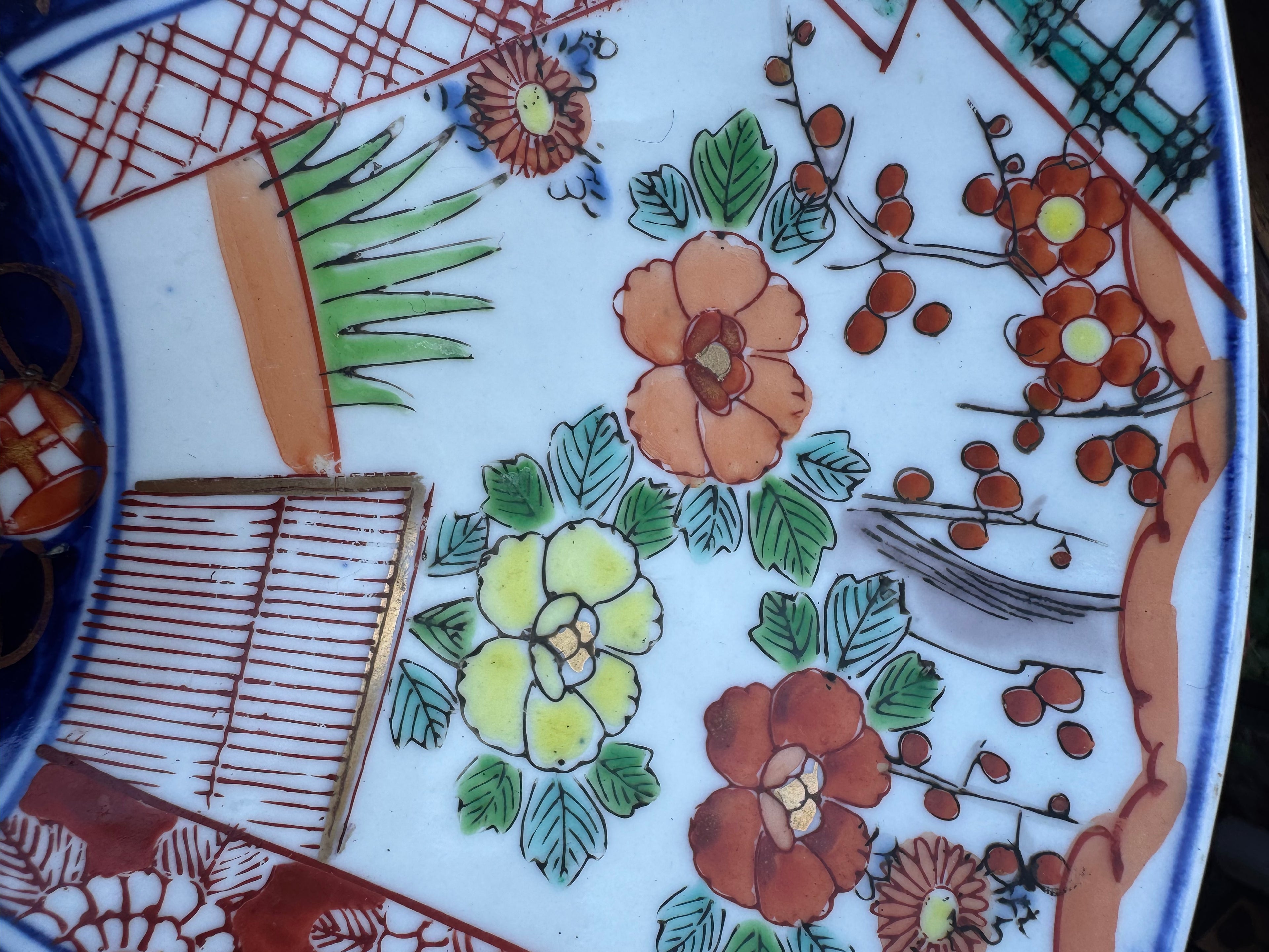 Pair of Large Japanese Imari Porcelain Chargers, 17.75”, Meiji/Taishō Period