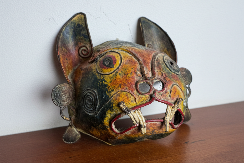 Vintage Himalayan Polychrome Fierce Animal Dance Mask