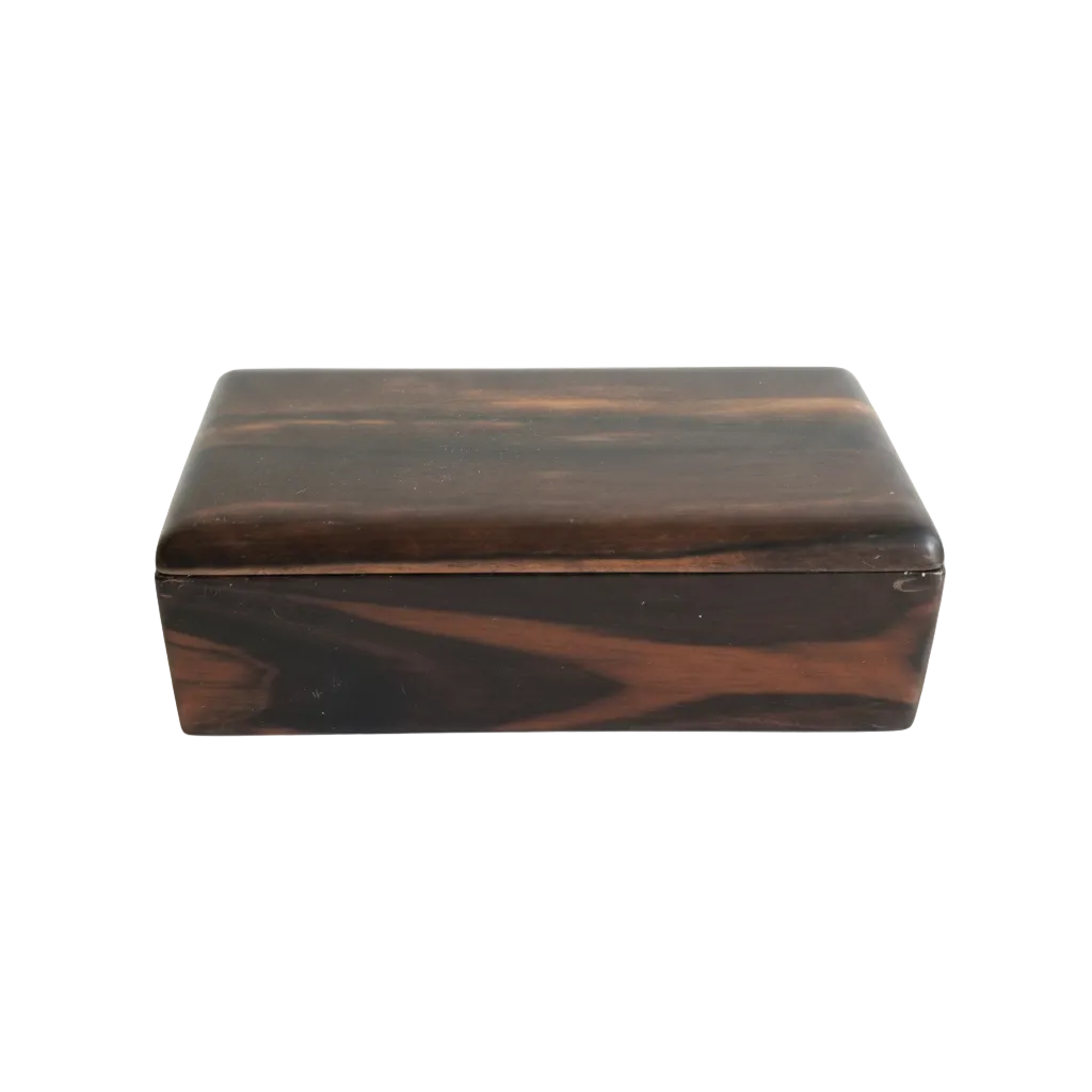 Vintage Hand-Carved Striated Hardwood Jewelry Box with Organizational Tray