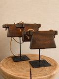 Antique Indian Wooden Spice Purses on Custom Iron Stands - Pair