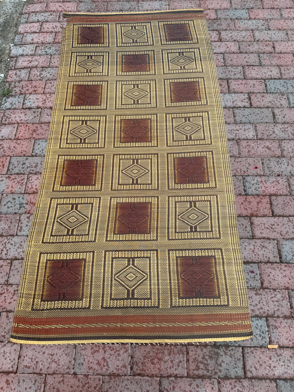 Vintage Dayak Borneo Handwoven Rattan Tribal Mat, Indonesia, 20th Century – 75”
