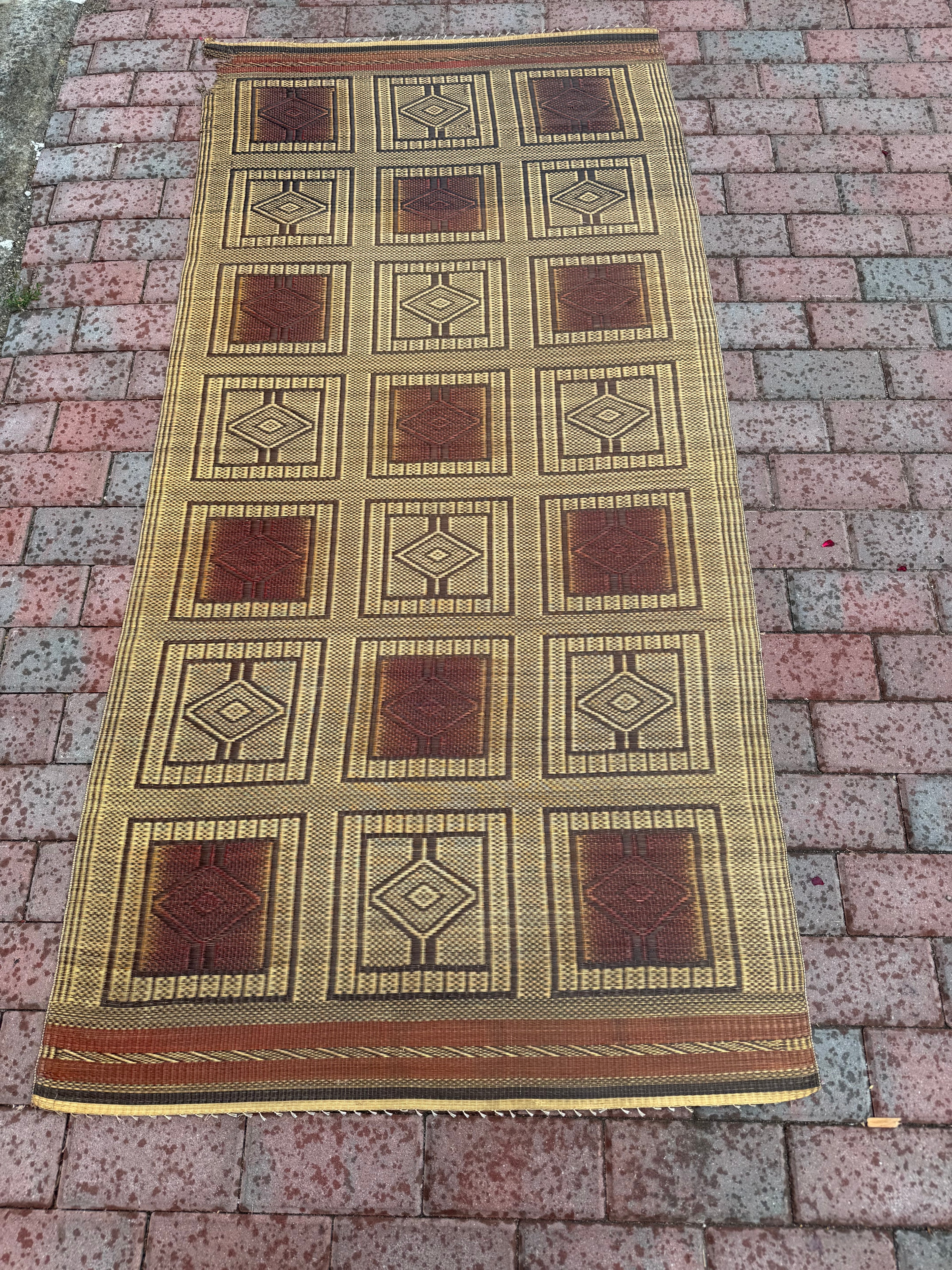 Vintage Dayak Borneo Handwoven Rattan Tribal Mat, Indonesia, 20th Century – 75”