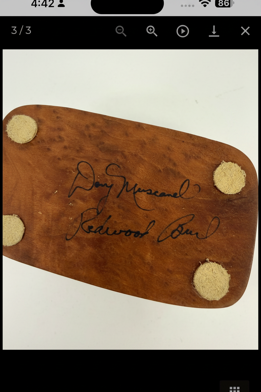 Signed Doug Muscanell Redwood Burl Handcrafted Keepsake Box